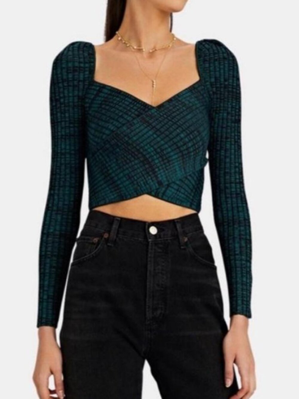 Self Portrait Crossover Knit Crop Top - Small